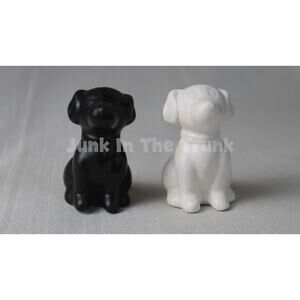 Black White Dog Salt & Pepper Shakers Ceramic Preowned